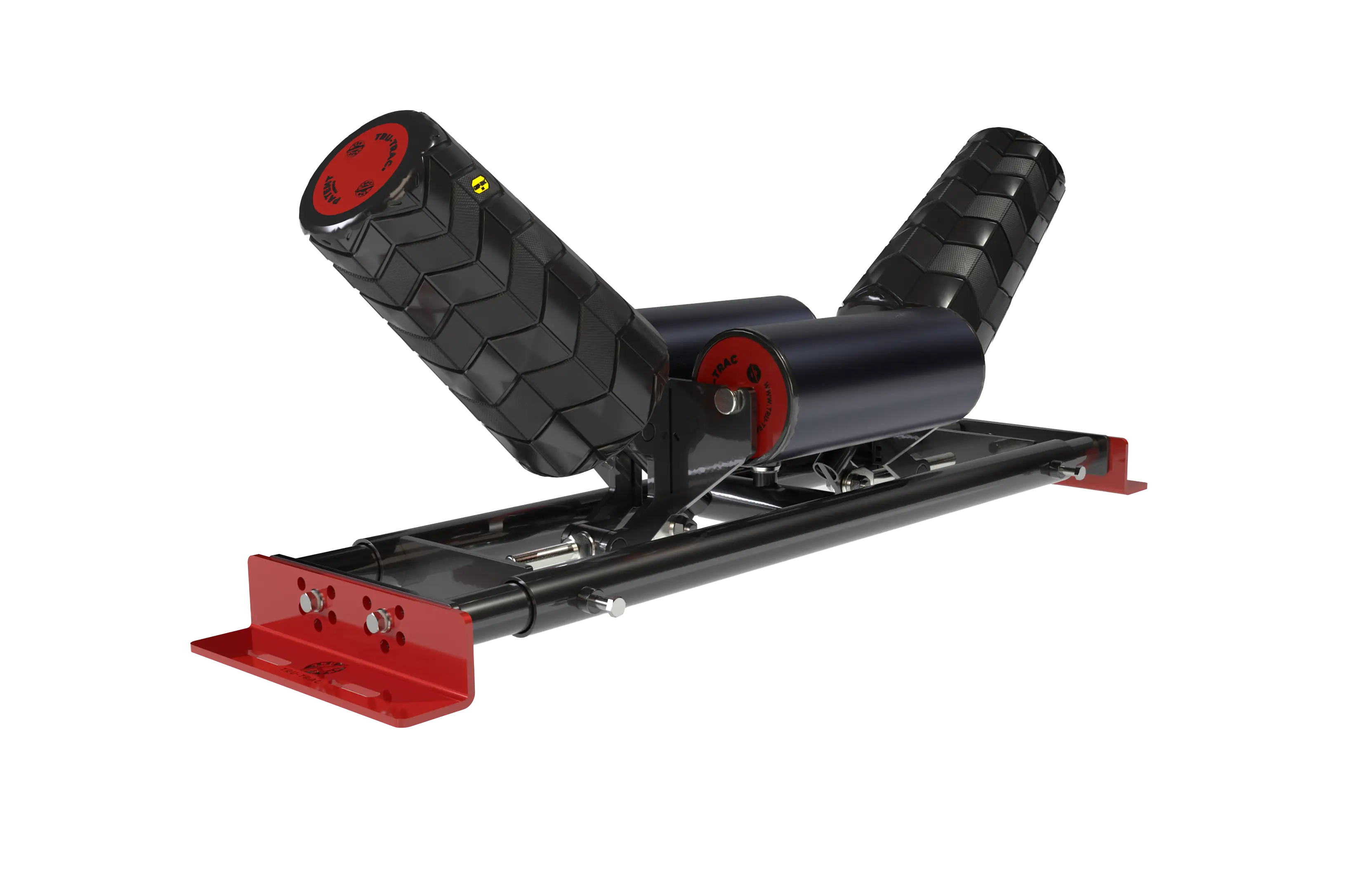 Tru-Trac Apex Trough Tracker — wing rolls, centre pivot and mounting, up close