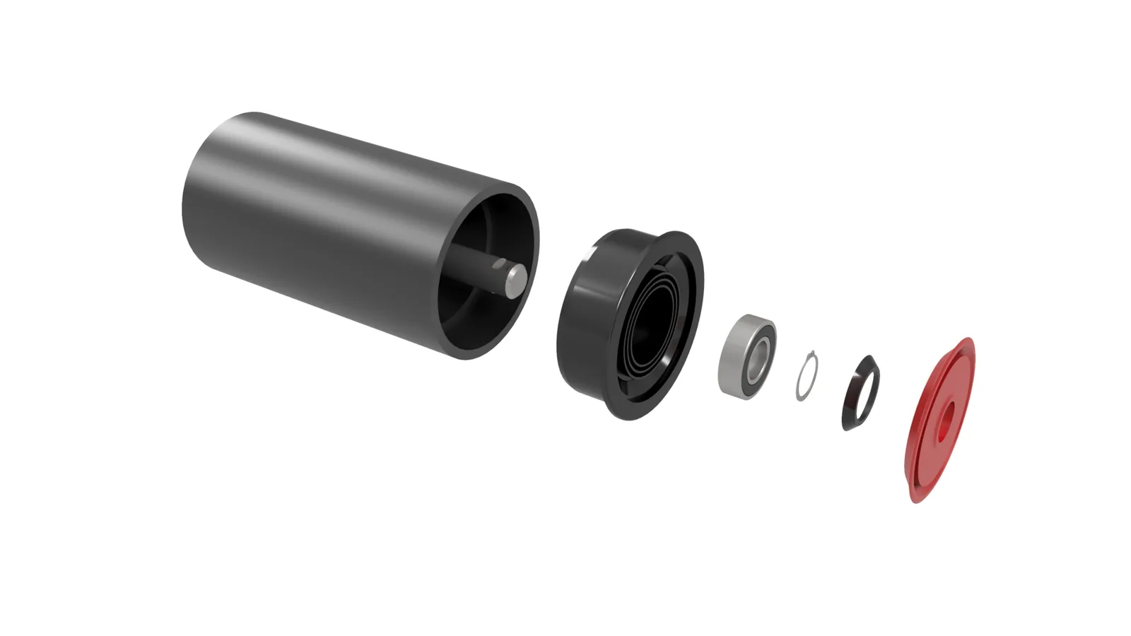 HDPE Poly-Max roller — exploded composite roller architecture, up close