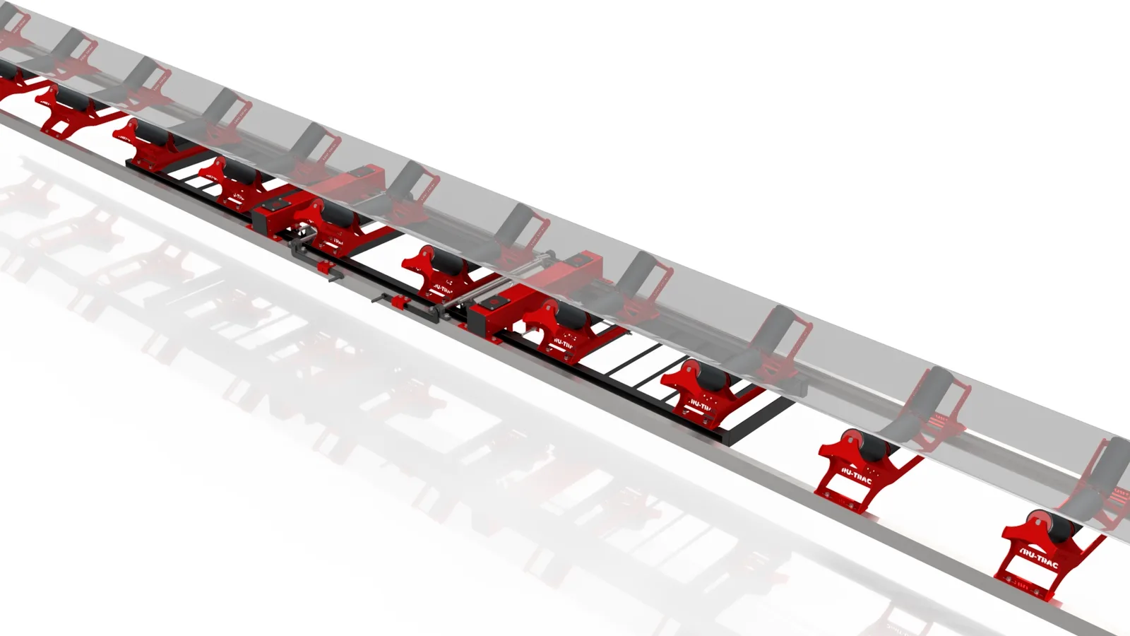 Tru-Trac belt-scale weigh frame with lead-in and lead-out idlers — where the load-cell signal starts